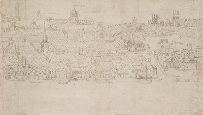 Panorama over London set fra Southwark: Billingsgate til Tower Wharf, 1554 af Anthonis van den Wyngaerde