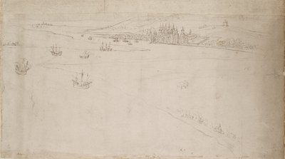 Panorama over London set fra Southwark: Greenwich, 1554 af Anthonis van den Wyngaerde