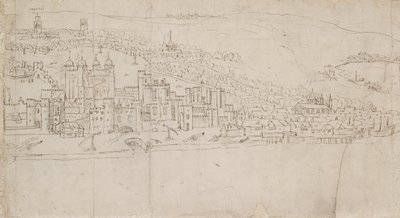 Panorama over London set fra Southwark: The Tower, 1554 af Anthonis van den Wyngaerde
