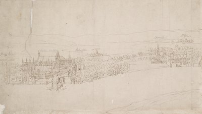 Panorama over London set fra Southwark: Westminster, 1554 af Anthonis van den Wyngaerde