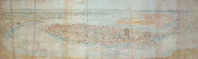 Panoramaudsigt over Dordrecht, set fra et forhøjet punkt mod vest af Anthonis van den Wyngaerde