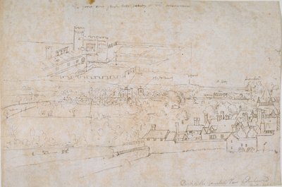 Ark med studier af Palaces of Hampton Court, Richmond og det omkringliggende landskab, c1560