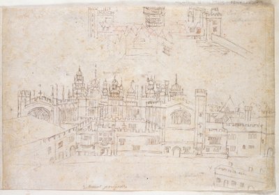 Studier af Palace of Oatlands og Hampton Court, ca. 1544 (pen og blæk på papir) af Anthonis van den Wyngaerde