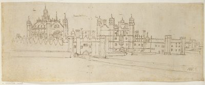 Kapellet og porthuset på Hampton Court, ca.1544 (pen og blæk på papir) af Anthonis van den Wyngaerde