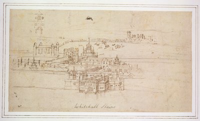 Whitehall-trappen, ca.1544 (pen og blæk på papir) af Anthonis van den Wyngaerde