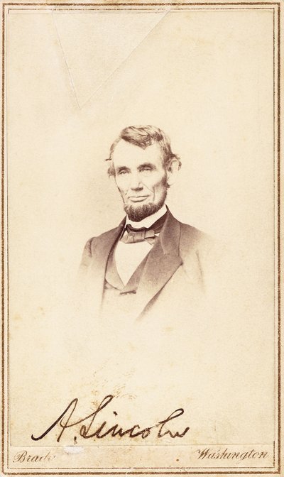 Abraham Lincoln, underskrevet carte-de-visite, 1864 af Anthony Berger