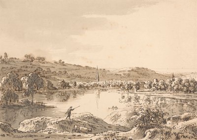 Landsby set fra den anden side af en sø af Anthony Devis