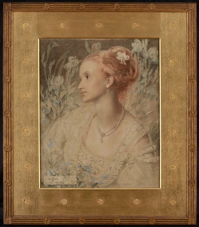 Clara Flower (farvede kridt på cremefarvet papir) af Anthony Frederick Augustus Sandys