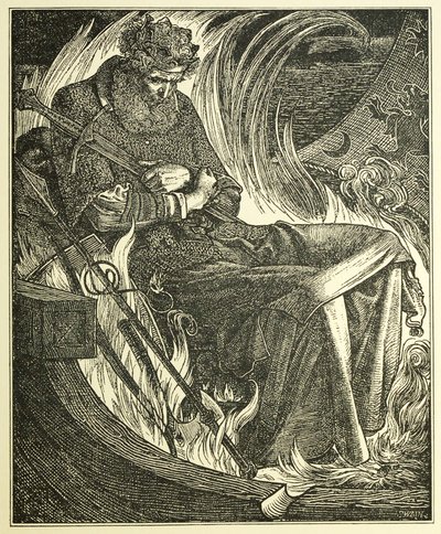 Kong Warwulfs død, pub. 1915 (gravering) af Anthony Frederick Augustus Sandys