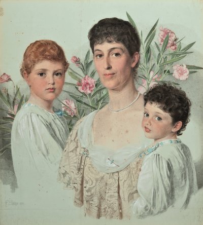 Portræt af en mor og hendes to børn af Anthony Frederick Augustus Sandys