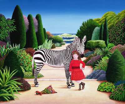 Pige med zebra, 1984 (akryl om bord) af Anthony Southcombe