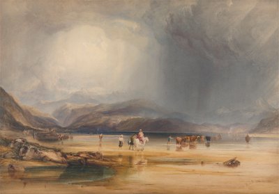 En udsigt over Snowdon fra Sands of Traeth Mawr, taget ved Ford Between Pont Aberglaslyn og Tremadoc af Anthony Vandyke Copley Fielding