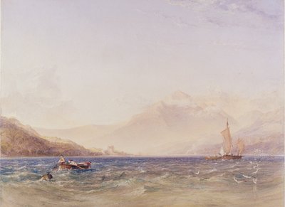 The Head of Loch Fyne, med Dindarra Castle, 1850 (wc, kropsfarve over grafit på papir) af Anthony Vandyke Copley Fielding