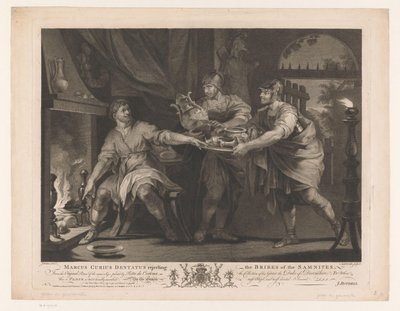 Manius Curius Dentatus afslår samniternes gaver Marcus Curius Dentatus afviser samniternes bestikkelse (titel på objekt) Malerier fra det syttende århundrede fra Devonshire-samlingen (serietitel) af Anthony Walker