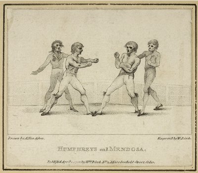 Humphreys og Mendoza, graveret af William Birch, udgivet i 1792 (litho) af Anthony van (after) Assen