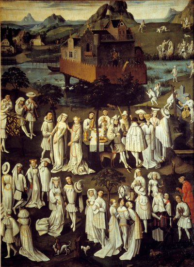 Kærlighedens have ved Filip III den Godes hof, hertugen af Bourgogne, i haven til slottet Hesdin i 1432 Fester givet i anledning af brylluppet af hans kammerherre Andre de Toulongeon - Maleri af Anton Van Dyck (1599-1641) ) af Anthony van (after) Dyck