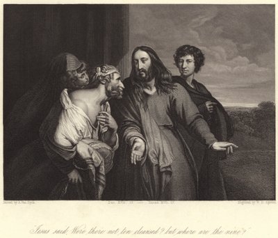 "Jesus sagde, var der ikke ti rensede? men hvor er de ni?" (gravering) af Anthony van (after) Dyck