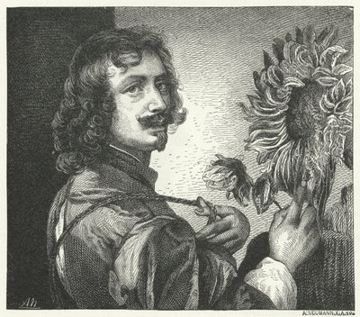 Selvportræt af den flamske barokkunstner Anthony Van Dyck (gravering) af Anthony van (after) Dyck