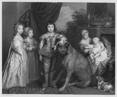 Karl 1.s familie, fra billedet i Den Kongelige Samling (stik) af Anthony van (after) Dyck