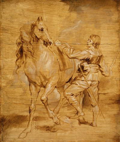 En mand, der sætter op på en hest, ca. 1630. af Anthony van Dyck