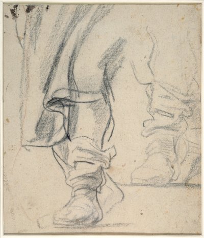 En mands støvleben og kappe faldende (sort og rødt kridt på papir) af Anthony van Dyck