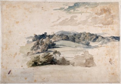 Et engelsk landskab med enge og skovklædte bakker (blyant og akvarel på papir) af Anthony van Dyck