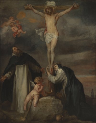 Kristus på korset sammen med Sankt Katarina af Siena, Sankt Dominikus og en engel af Anthony van Dyck