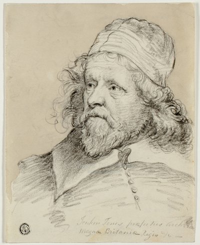 Inigo Jones (rekto); Skitse af kvindeligt hoved (verso) af Anthony van Dyck