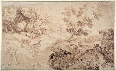 Landskab på Tizians måde (pen og blæk på papir) af Anthony van Dyck