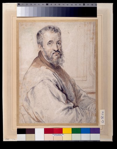 Michelangelo, menes at være efter Bugiardini eller Federico Zuccaro (rød og sort kridt over pen og blæk med vask på papir) af Anthony van Dyck
