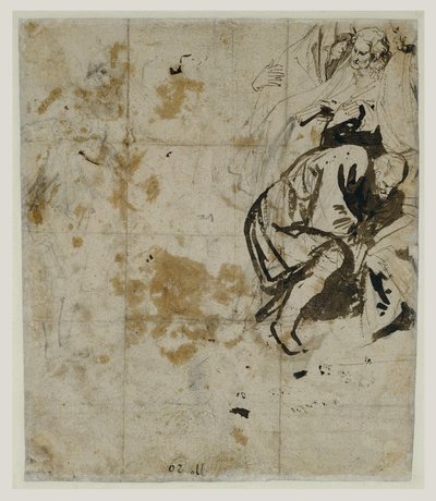 Partial Study of the Entombment (verso) (1617-18) (Sort kridt, kuglepen og brunt blæk, brun og rødlig vask, rød og blå kridt og hvid gouacheforhøjelse) af Anthony van Dyck