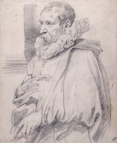 Pieter Brueghel den yngre (sort kridt på hvidt papir) af Anthony van Dyck