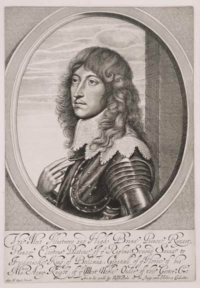 Portræt af prins Rupert (1619-82) Pfalzgrev af Rhinen og hertug af Bayern, indgraveret af William Faithorne (1616-91) af Anthony van Dyck
