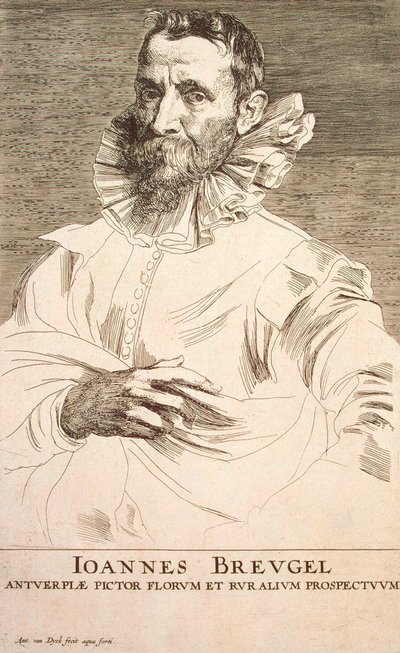 Portræt af kunstneren Jan Brueghel den Yngre 1601-1678, første tredjedel af 1600-tallet af Anthony van Dyck