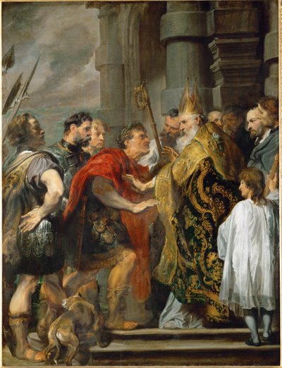Sankt Ambrosius og kejser Theodosius (maleri på lærred) af Anthony van Dyck