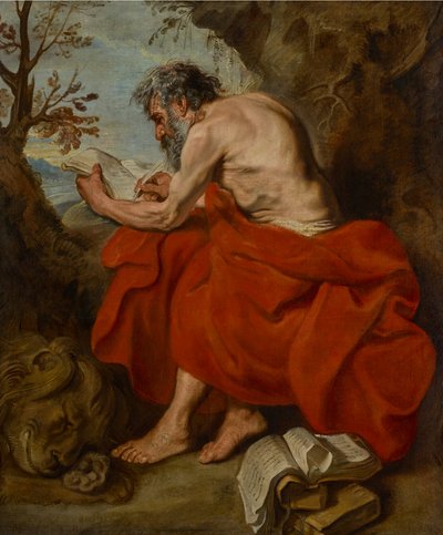 Hieronymus som eremit i et landskab, mens han læser af Anthony van Dyck