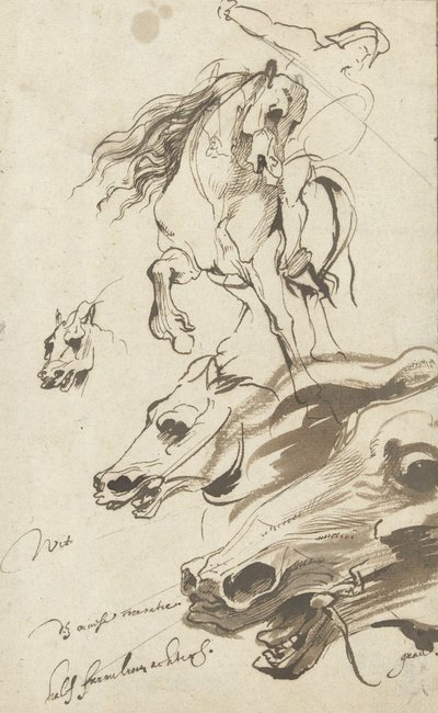 Studie af rytter og hoved af en hest, 1620-1 (pen og wc på papir) af Anthony van Dyck