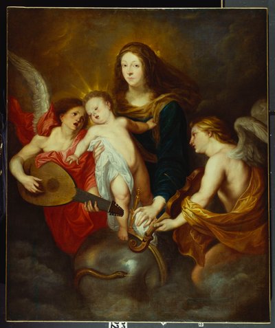 Jomfruen og barnet triumferer over synden med to musikalske engle af Anthony van Dyck