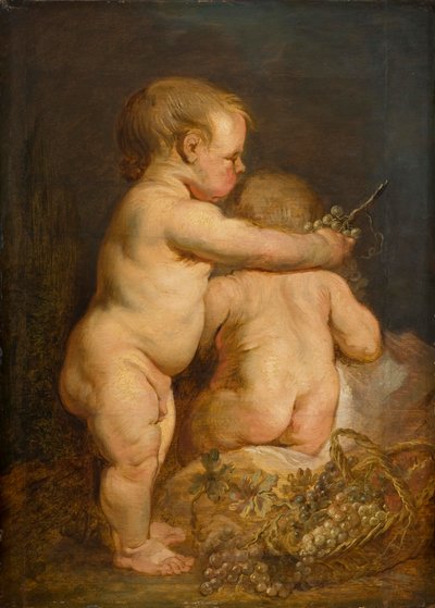 To nøgne børn med druer, ca.1630-40 (olie på egetræ) af Anthony van Dyck
