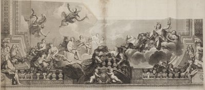 Design af Center Panel of Ceiling af Grand Gallery of Palais Royal, indgraveret af Nicolas Henri Tardieu (1674-1749) af Antoine (after) Coypel
