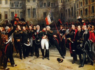 Napoleons farvel til den kejserlige garde i gården til slottet Fontainebleau den 20. april af Antoine Alphonse Montfort