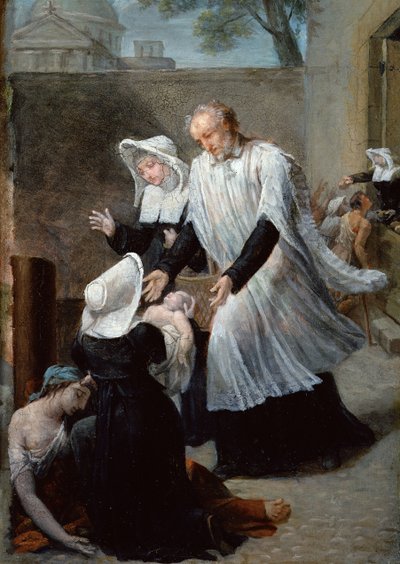 St. Vincent de Paul hjælper de pestramte af Antoine Ansiaux