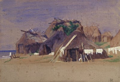 Fiskerhytter ved kysten af Antoine Auguste Ernest Herbert or Hebert