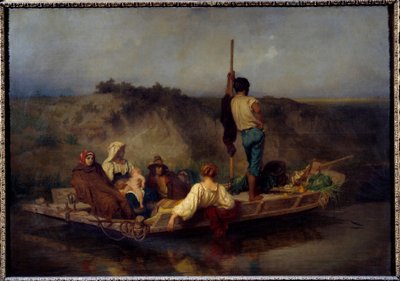 Mal "aria Malaria: Italian family fleeing contagion. Painting by Ernest Antoine Auguste Hebertdani af Antoine Auguste Ernest Herbert or Hebert