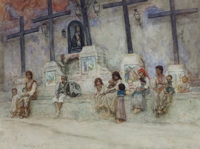 Golgata i Ischia (akvarel på papir) af Antoine Auguste Ernest Herbert or Hebert