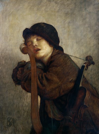 Den lille violinist i søvne, 1883 af Antoine Auguste Ernest Herbert or Hebert