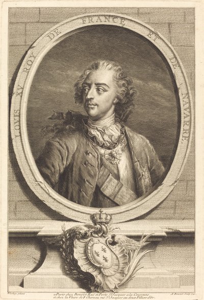 Ludvig XV, konge af Frankrig af Antoine Benoist after Jakob Christoffel Le Blon after Nicholas Blakey