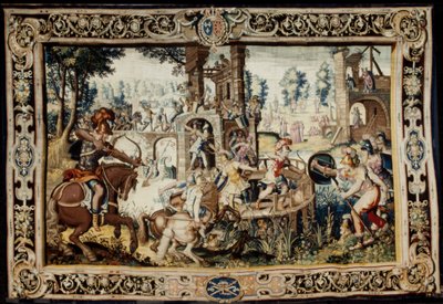 Øvelse i angreb og forsvar af en bastion, designet 1562-1565 (vævet 1611-1627) (uld og silke) af Antoine Caron