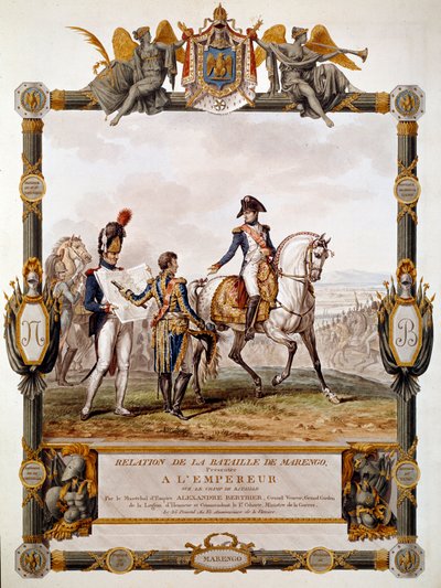 Frontispice af forholdet til slaget ved Marengo den 14. juni 1800: Marechal Berthier viser kampstrategien ved Napoleon I. Illustration af Antoine Dit Carle Vernet (1758-1836) af Antoine Charles Horace Vernet