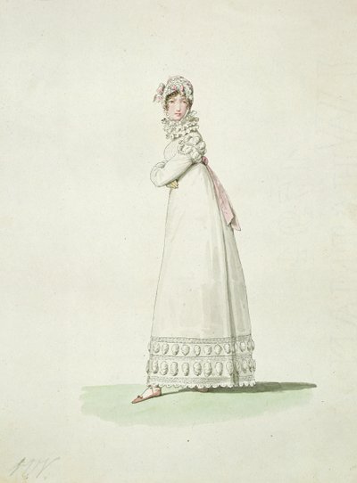 Elegant kvinde i en udendørs kjole, illustration fra 